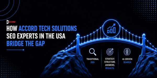 Bridge connecting traditional SEO with strategic content structure and AI-driven search visibility at Accord Tech Solutions