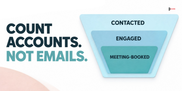 Contacted, engaged and meeting-booked accounts shown as nested stages, counted by account and not by email