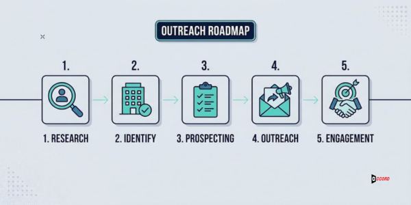 Workflow showing account research turning into segmented lead generation and outreach preparation.