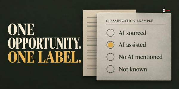 Four labels for one opportunity: AI sourced, AI assisted, No AI mentioned and Not known, with AI assisted selected