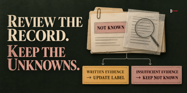 A Not known record reviewed: written evidence updates the label, insufficient evidence keeps it Not known