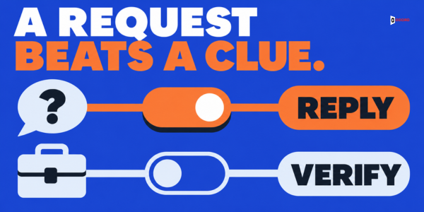A request beats a clue: a direct question gets a reply, a clue gets verified first