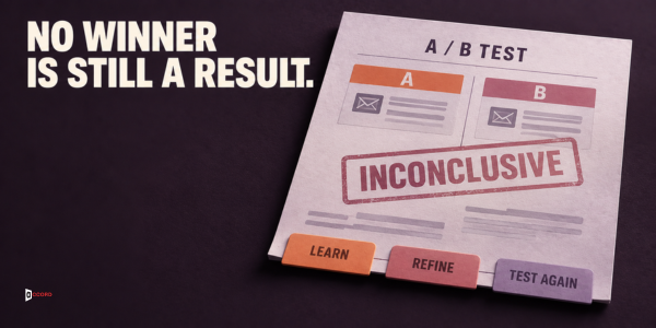 An A/B test report stamped inconclusive with learn, refine, and test-again next steps.