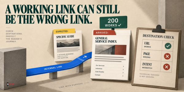 A working internal link checked for the correct URL, page, and intent before it is approved.