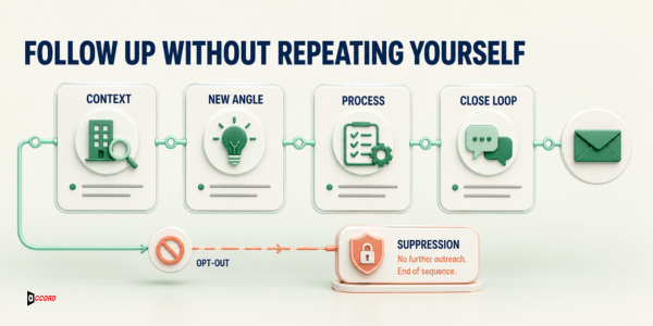 Cold email follow-up sequence adding context, a new angle, process detail, and a respectful close-the-loop message