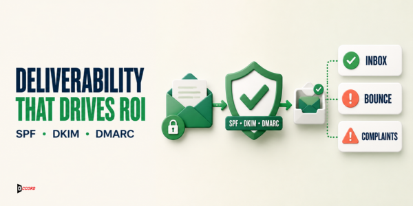 Email deliverability dashboard showing inbox placement, bounce rate, complaints, and SPF, DKIM, and DMARC authentication