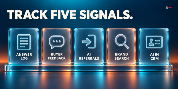 Track five signals: answer log, buyer feedback, AI referrals, brand search and AI in CRM