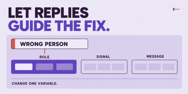 Let replies guide the fix: a wrong-person reply points to the role filter, so change one variable