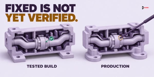 Diagram showing a tested build and a separate production verification step.