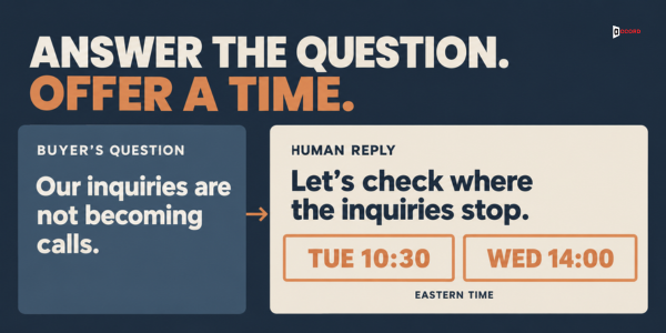 Answer the question, offer a time: a buyer question and a human reply with two meeting times